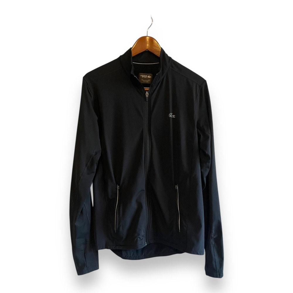 Lacoste Sport Mens Full Zip Jacket Black Size M Cycling Track Running Thumbholes